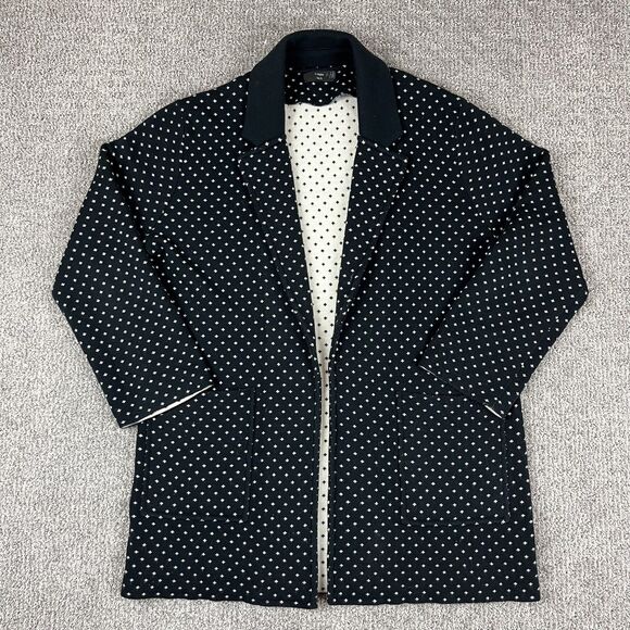 J Crew 365 Jacket Womens Medium Black Polka Dot Merino Wool Blend Knit Coat - Picture 1 of 9